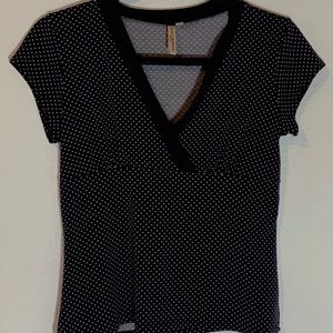 Vintage USA Pink and Black Polka Dot Surplice Top